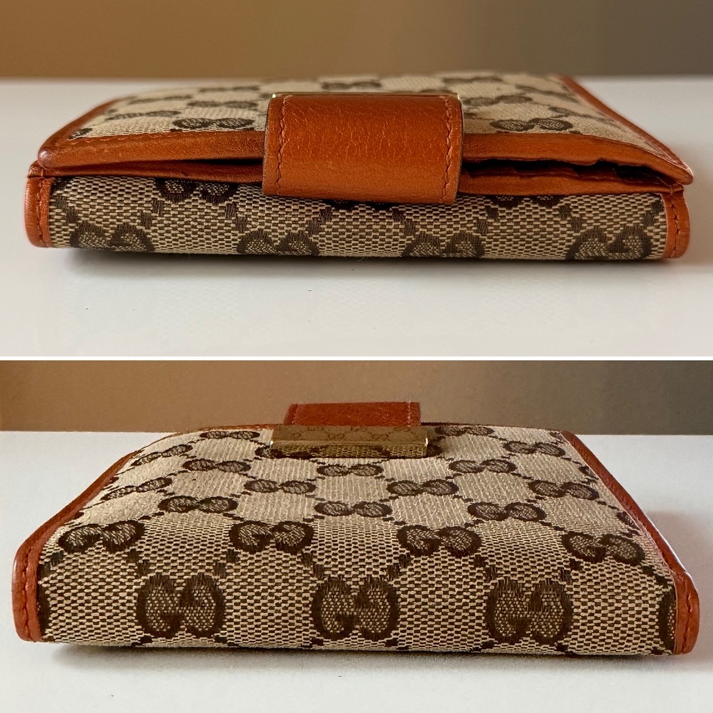 Gucci GG Supreme Canvas Bifold Wallet Orange Leather Trim - Picture 4 of 11